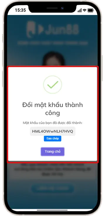 Bước 6: Sao chép mật khẩu được hệ thống cung cấp => Trang chủ và đăng nhập lại